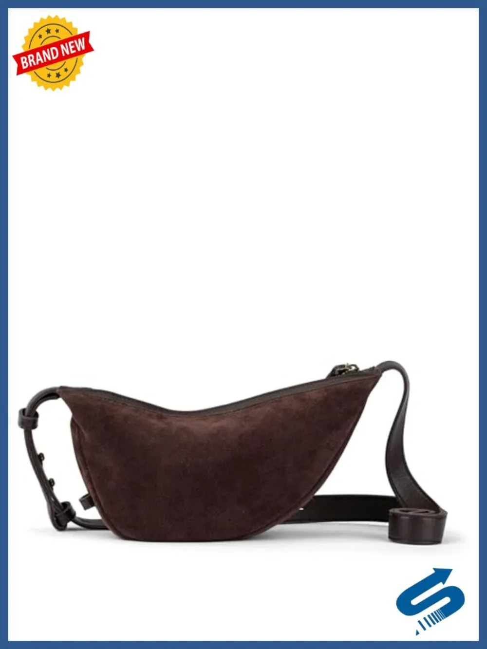 Leather Crescent Shoulder Bag with Adjustable Crossbody Strap & Zipper Closure